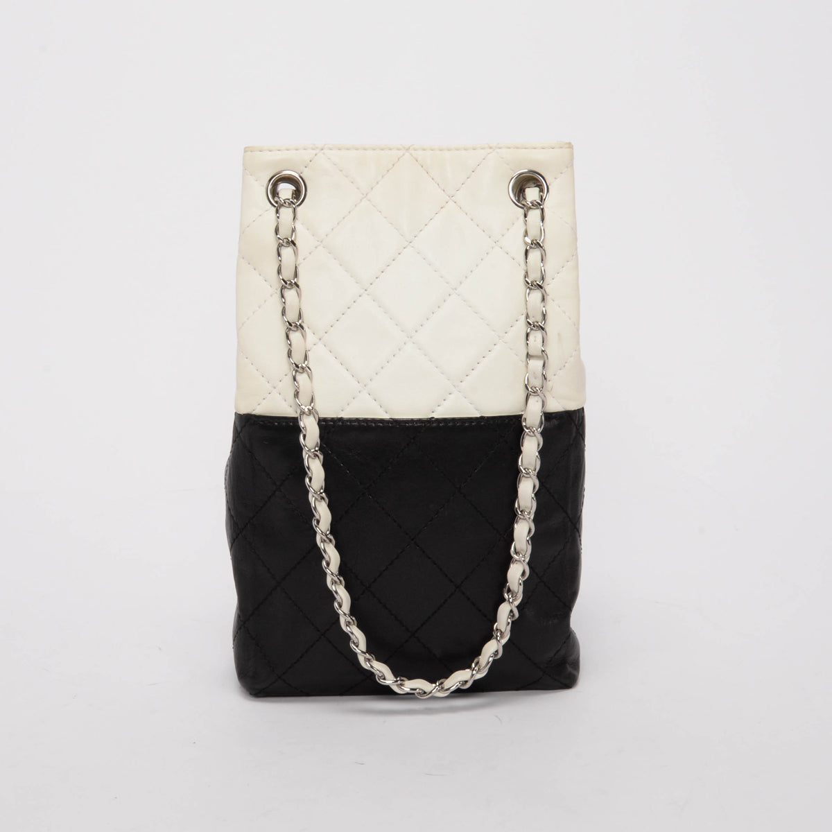 Chanel Black & White Quilted Lambskin Drawstring Shoulder Bag