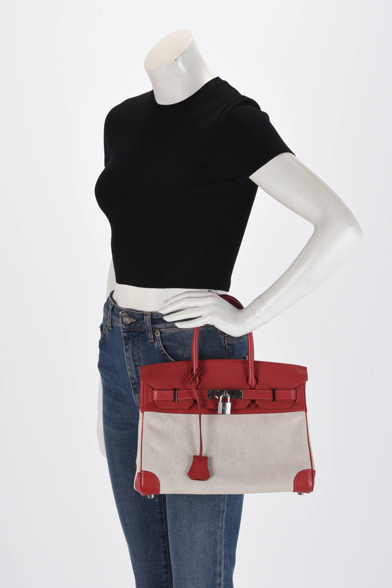 Hermes Rouge Vif Courchevel & Toile H Birkin 30 PHW
