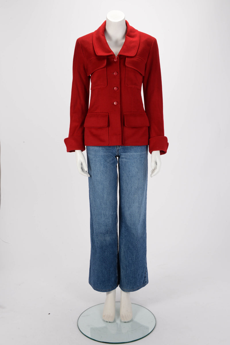 Chanel Red Cashmere Four Pocket Jacket FR 38