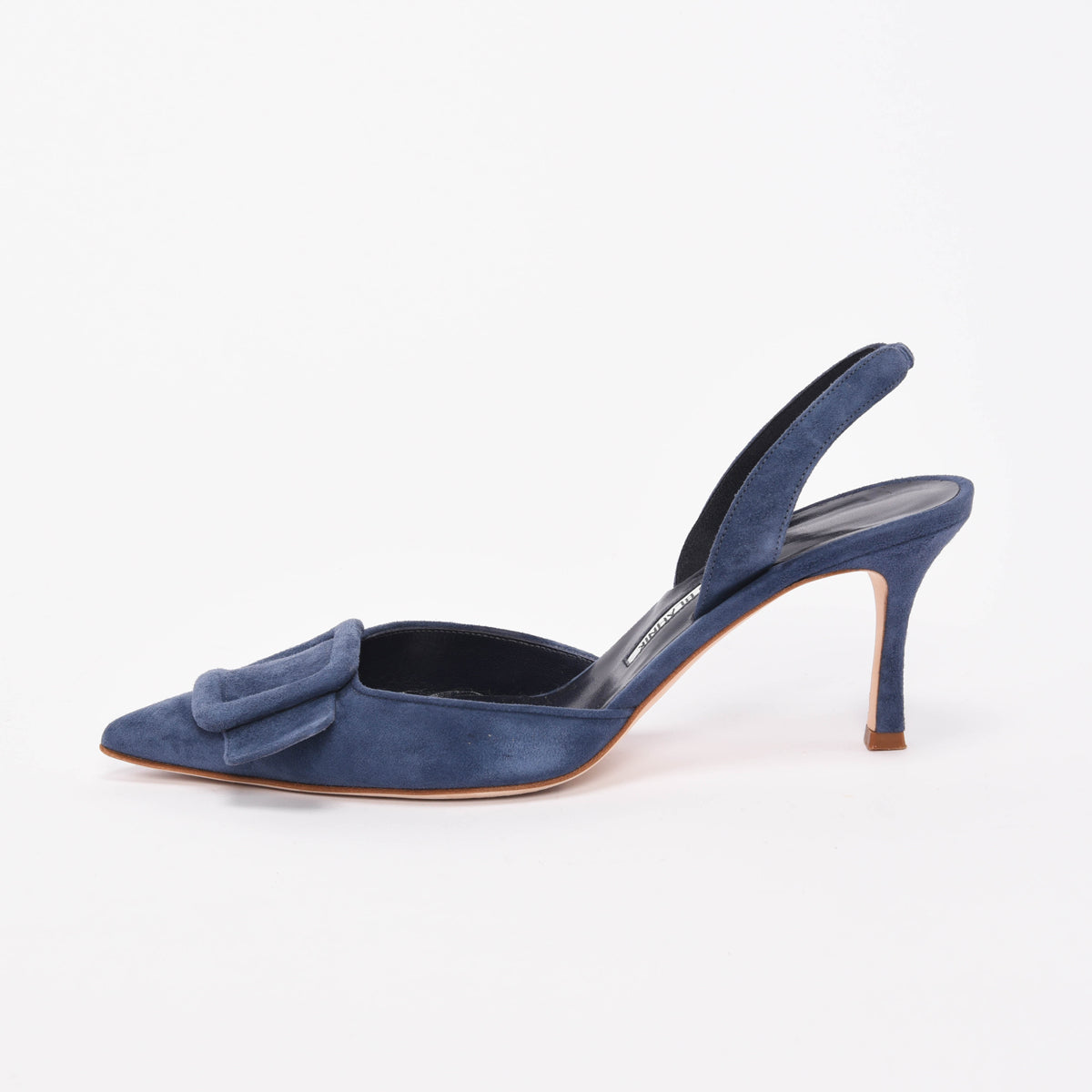 Manolo Blahnik Blue Suede Maysli Buckle Slingbacks 39.5