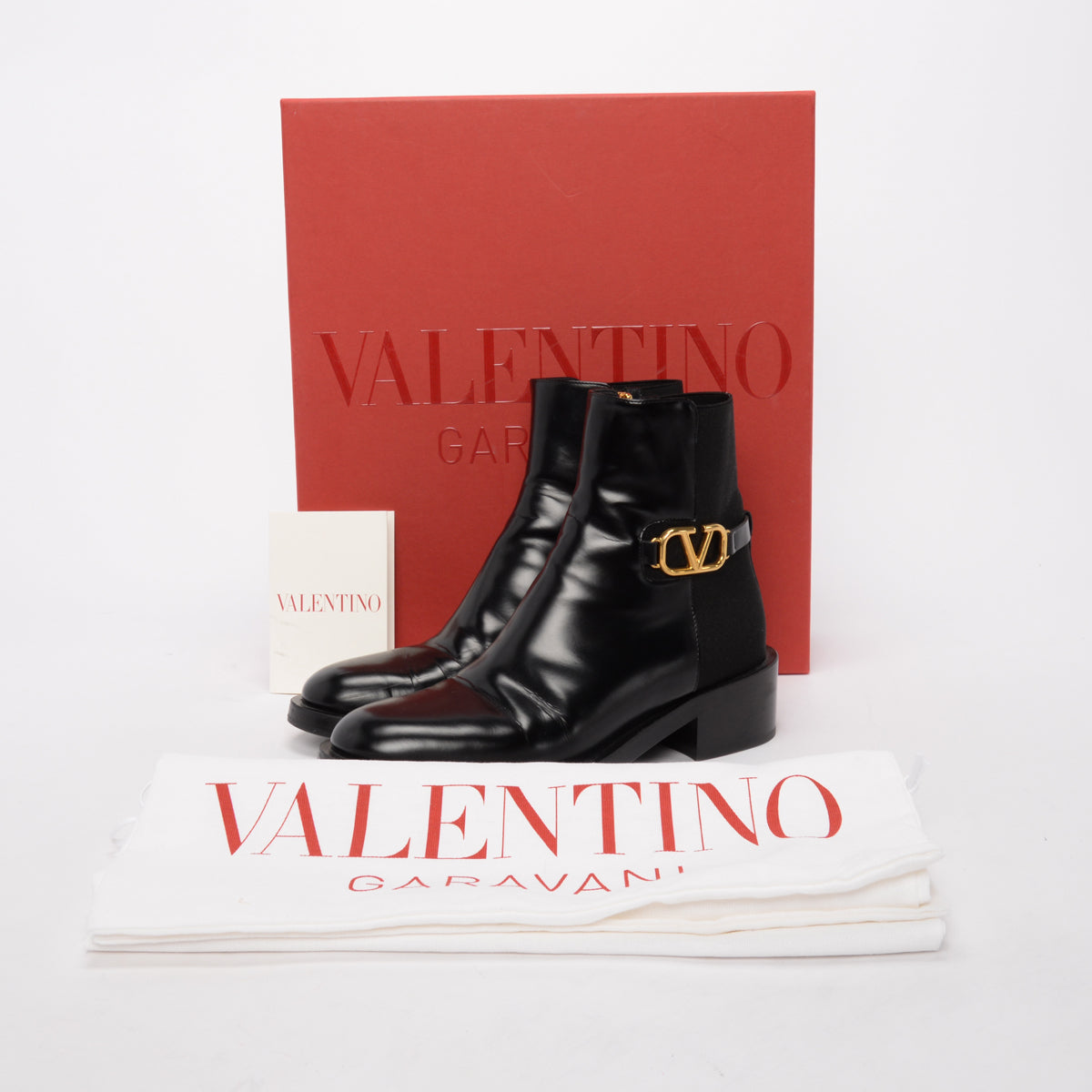 Valentino Black Hi-Shine VLogo Signature Ankle Boots 39