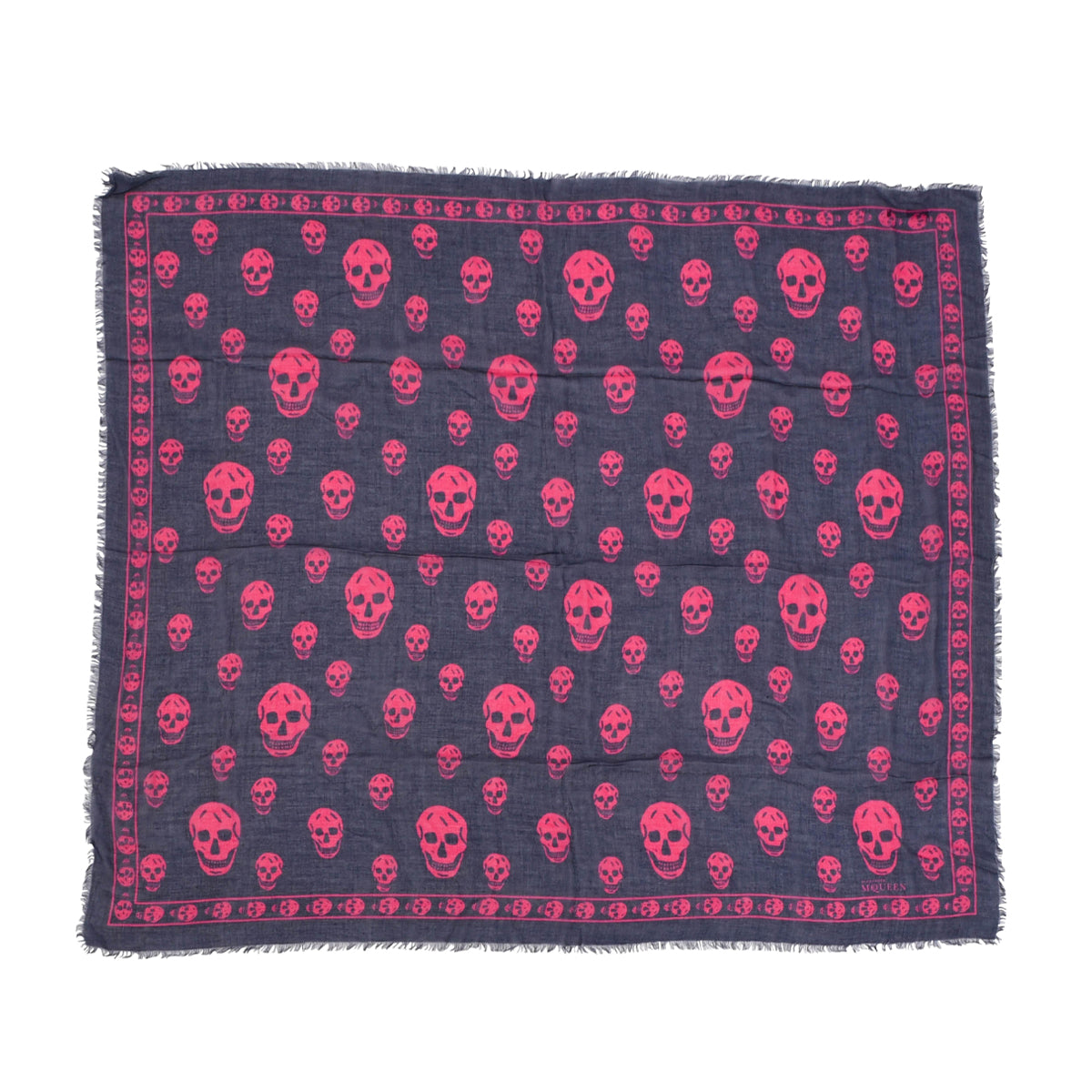 Alexander McQueen Navy & Pink Modal & Silk Skull Scarf