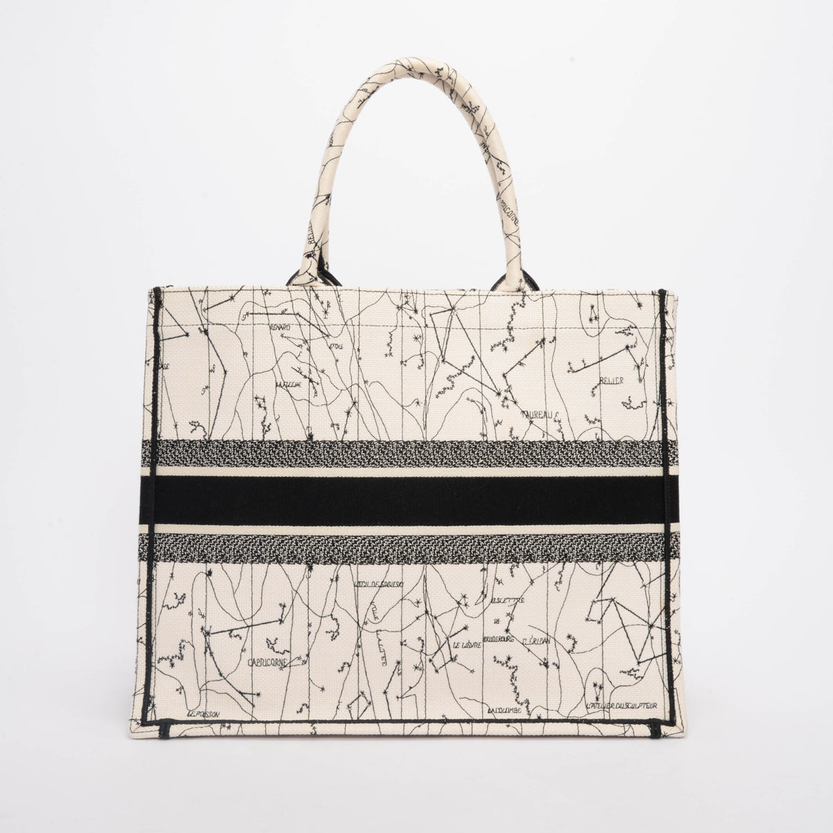 Dior Black & White Embroidered Zodiac Canvas Medium Book Tote