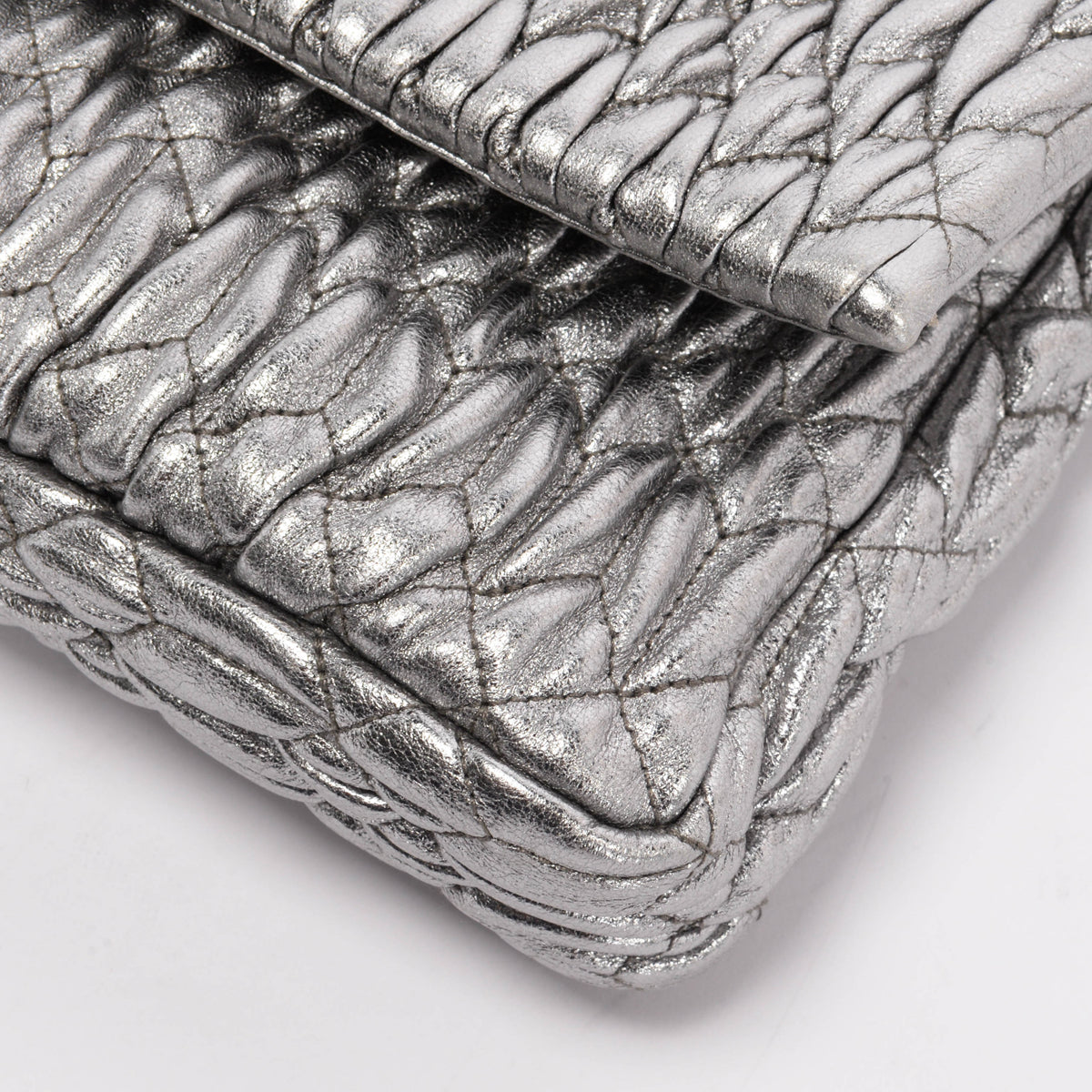 Miu Miu Silver Matelasse Nappa Crystal Shoulder Bag