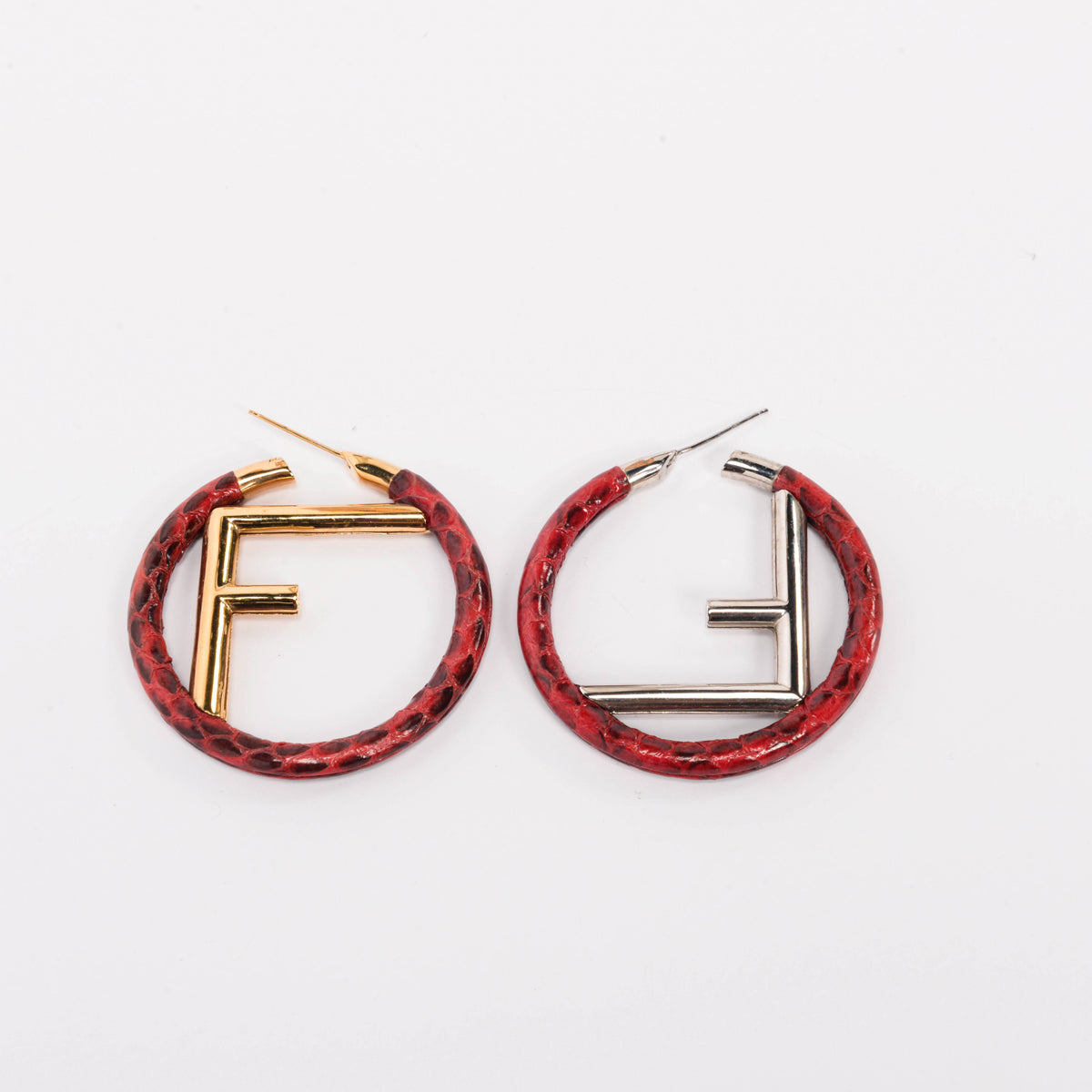 Fendi Red Snakeskin F is Fendi Hoop Earrings