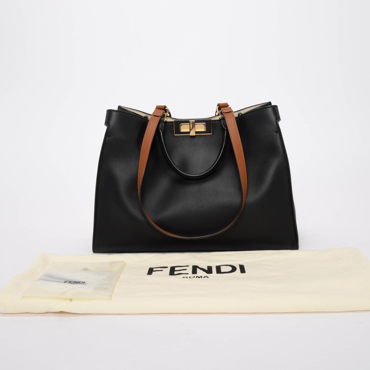 Fendi Black & Brandy Vitello Small Peekaboo X-Tote
