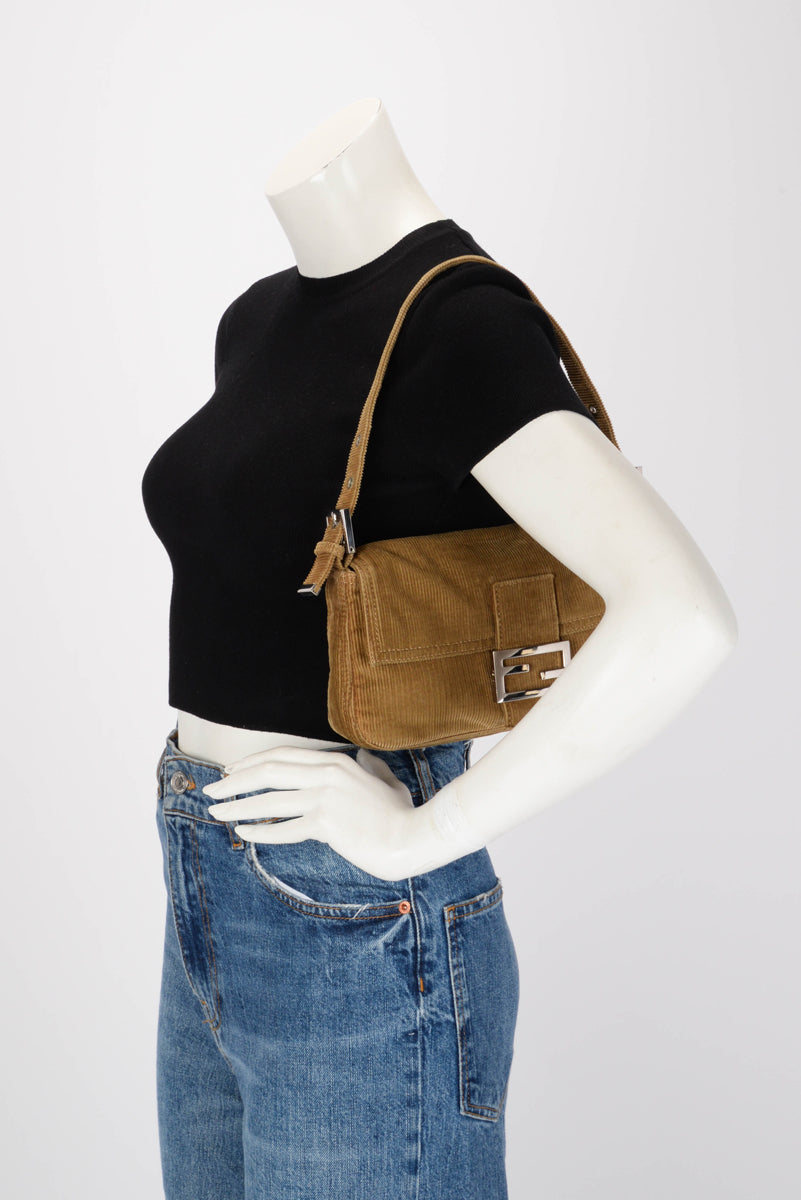 Fendi Camel Corduroy Baguette Bag
