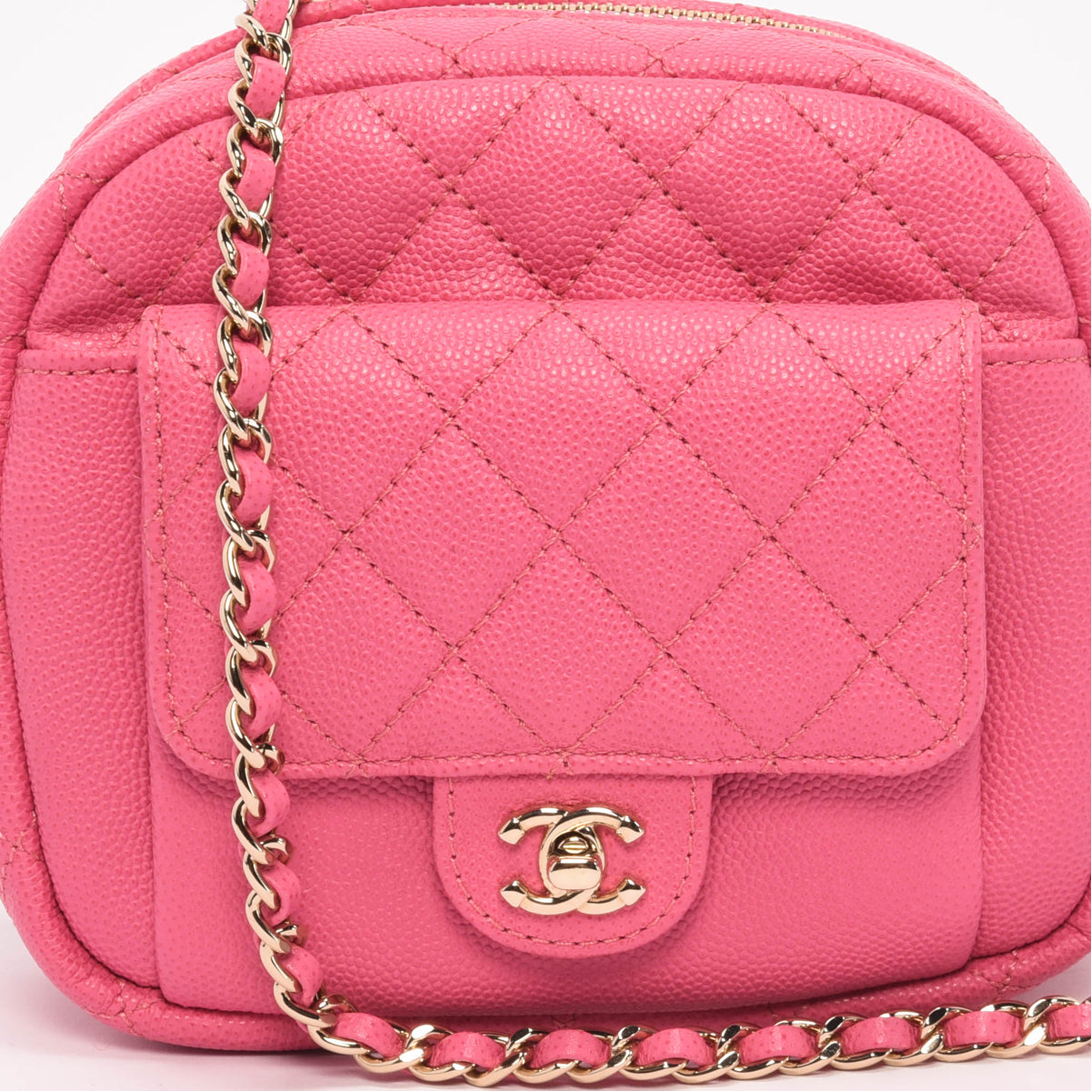 Chanel Pink Quilted Caviar CC Day Camera Case