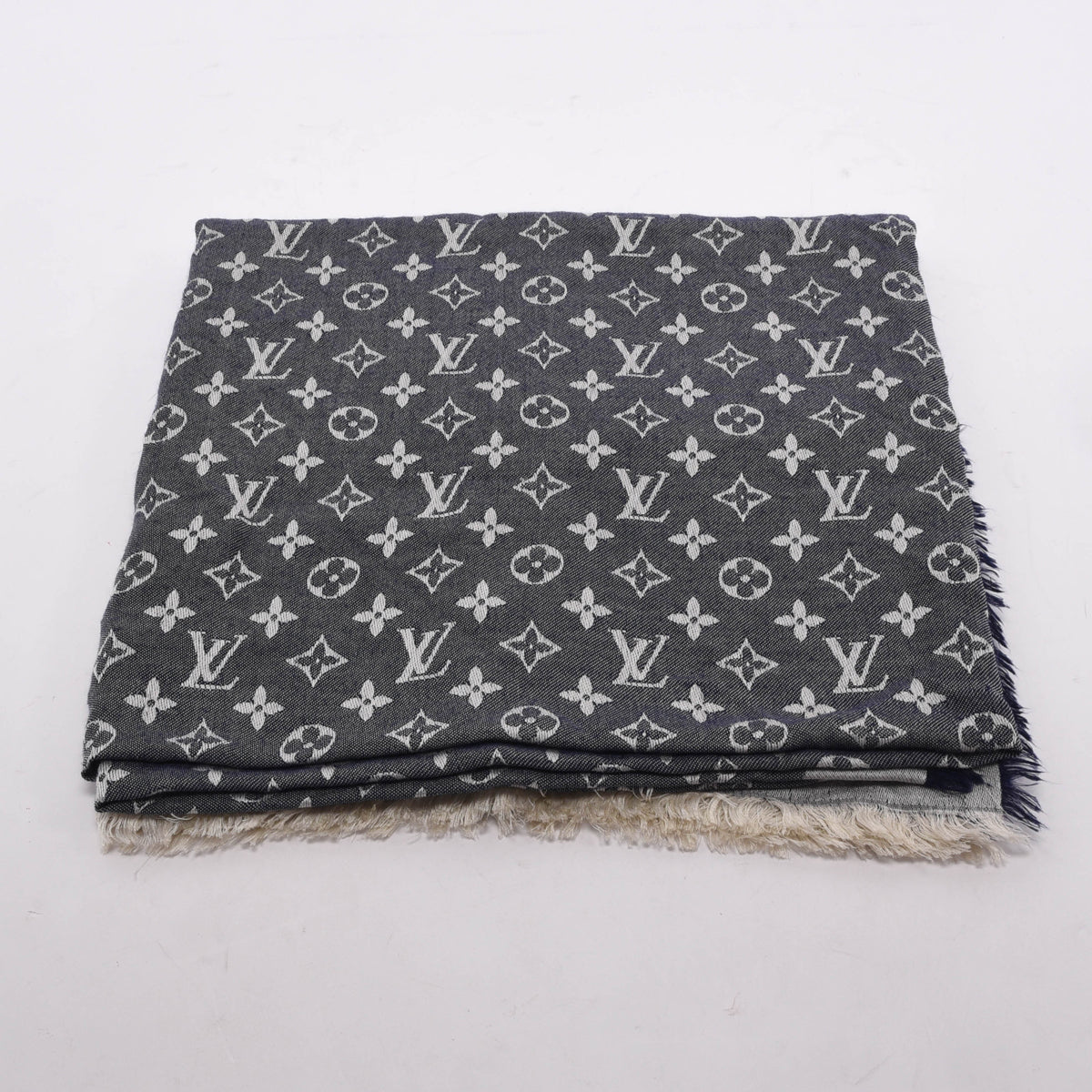 Louis Vuitton Denim Monogram Classic Fringed Shawl