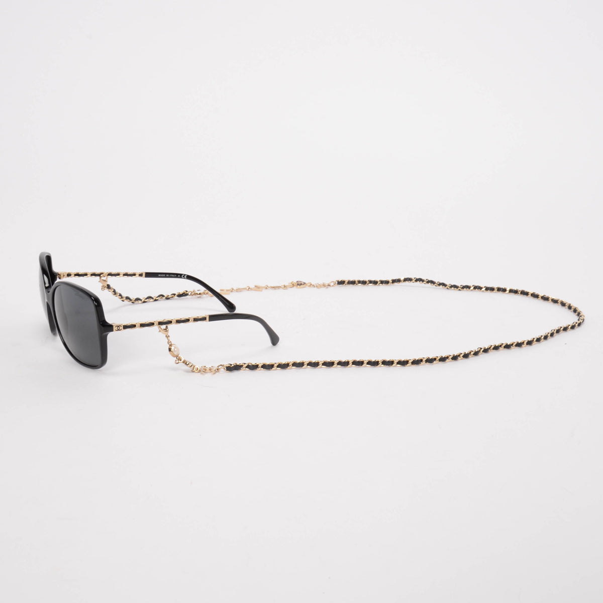 Chanel Black Square Frame Sunglasses With Chain