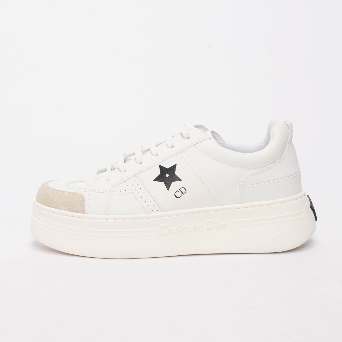 Dior White Calfskin & Suede Star Platform Sneakers 40.5