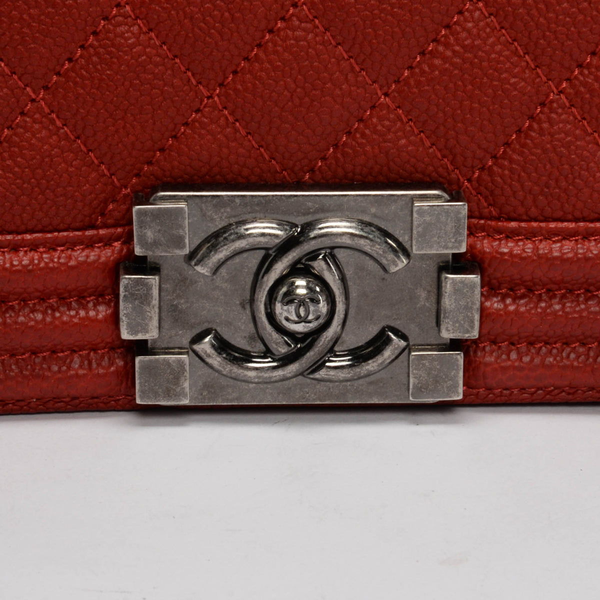 Chanel Red Quilted Caviar Medium Boy Bag