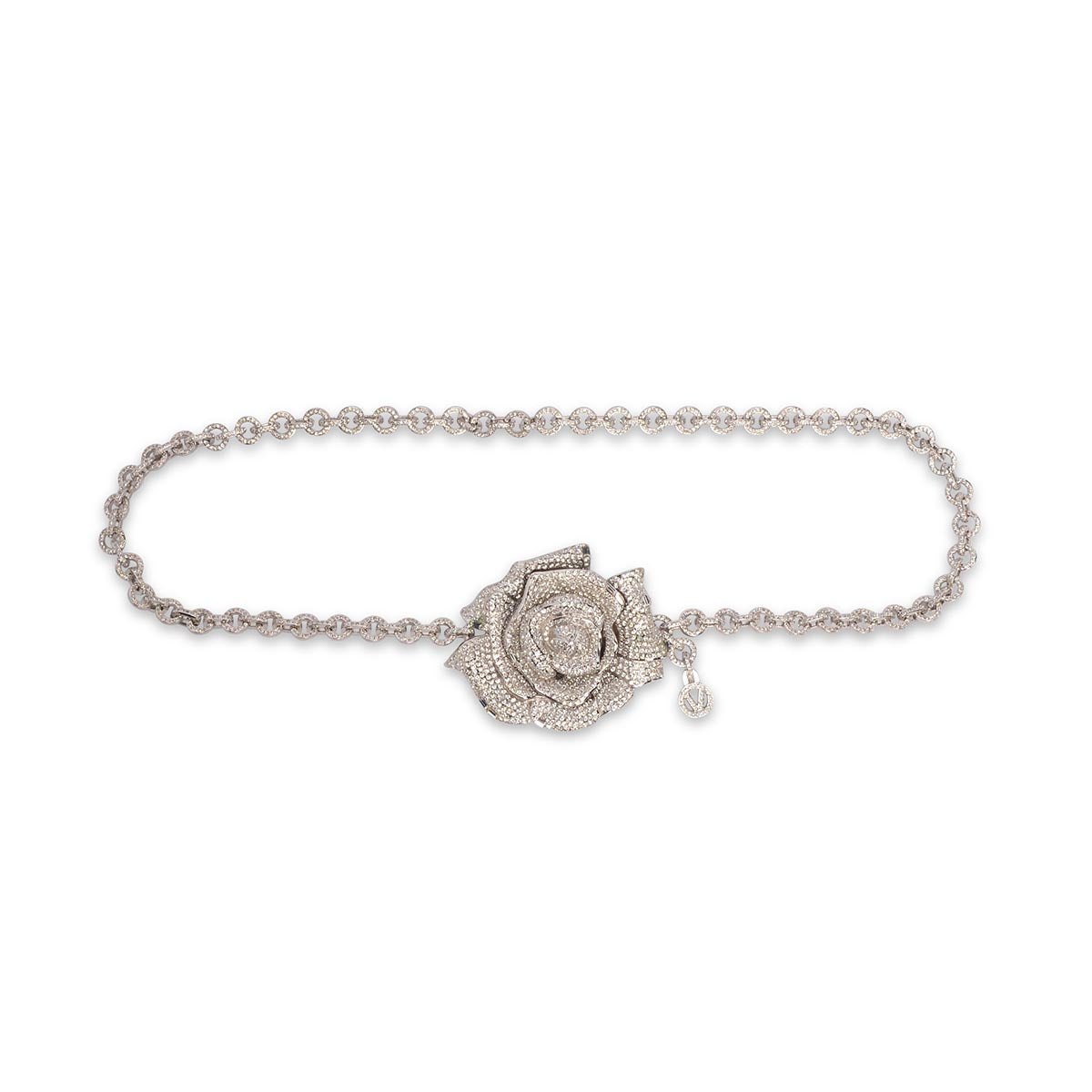 Valentino Silver Crystal Rose Chain Belt