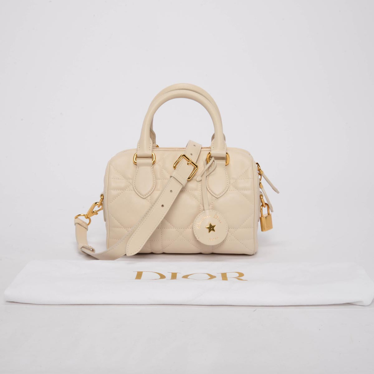 Dior Dusty Ivory Macrocannage Calfskin Groove 20 Bag