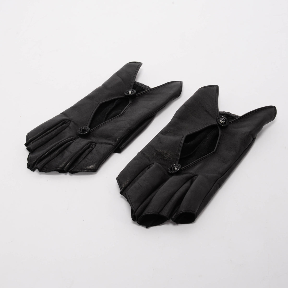 Chanel Black Lambskin Crystal Fingerless Gloves