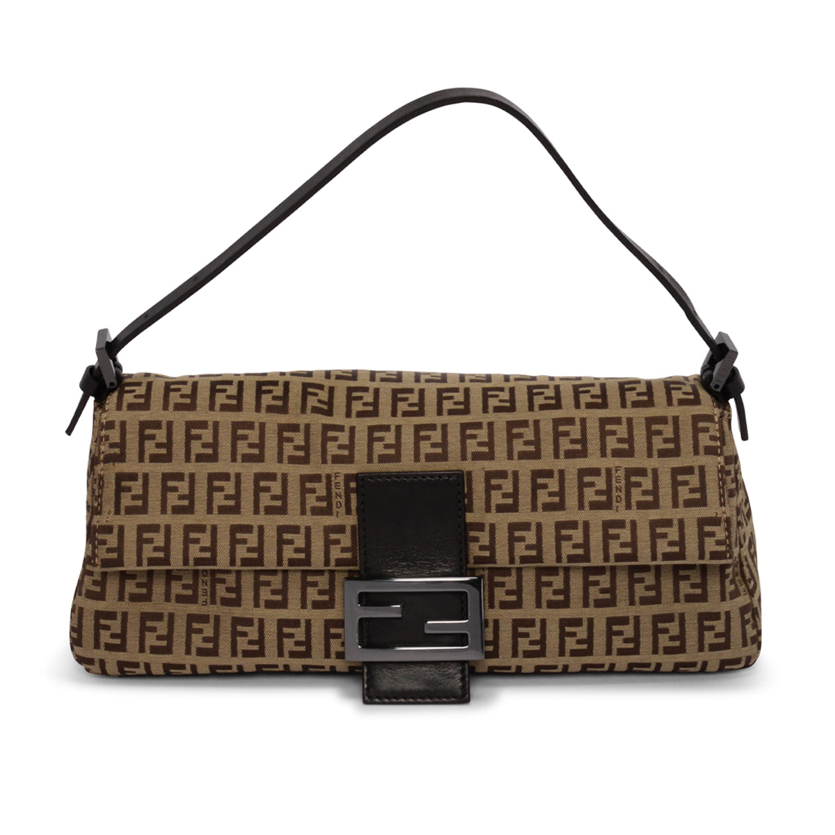 Fendi Brown Zucchino Canvas Long Baguette Bag