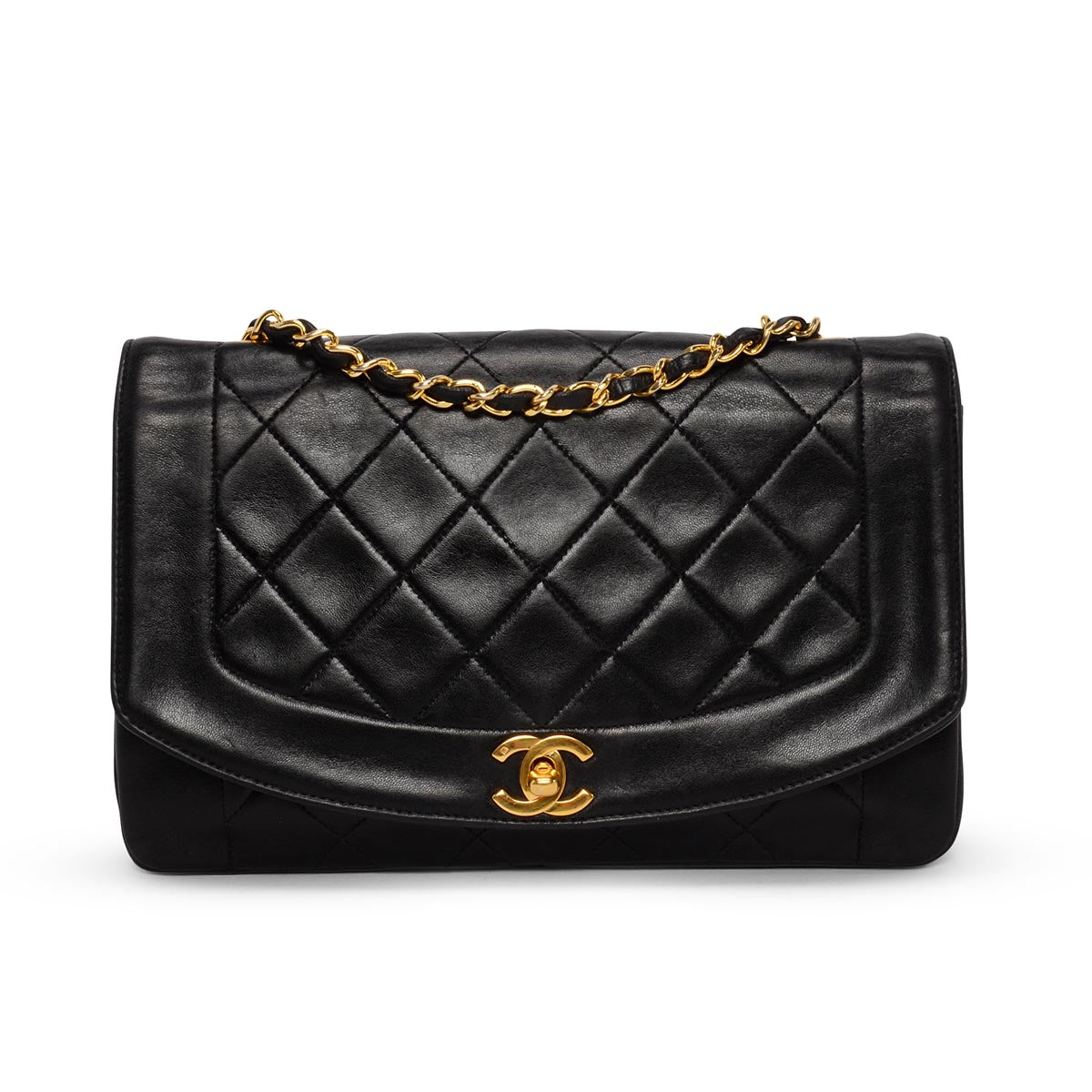 Chanel Vintage Black Quilted Lambskin Medium Diana Bag