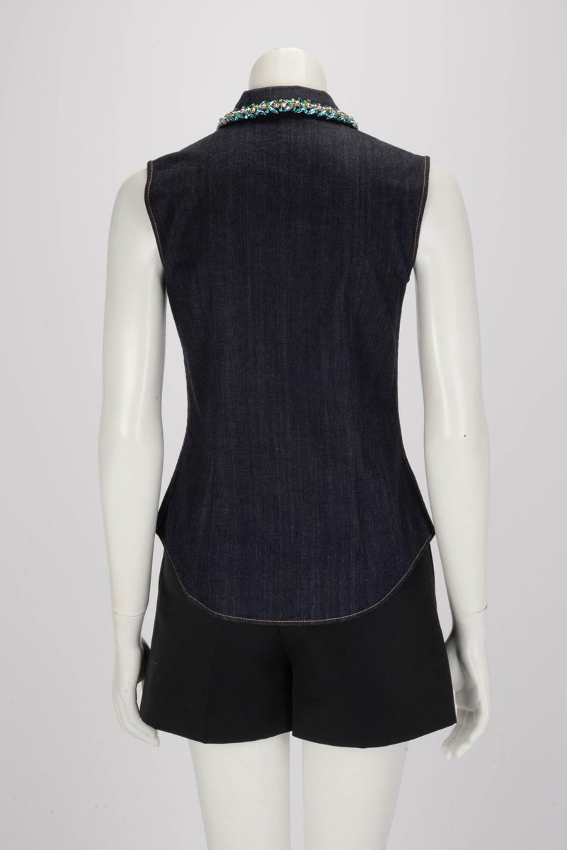 Miu Miu Indigo Denim Crystal Vest Top IT 40