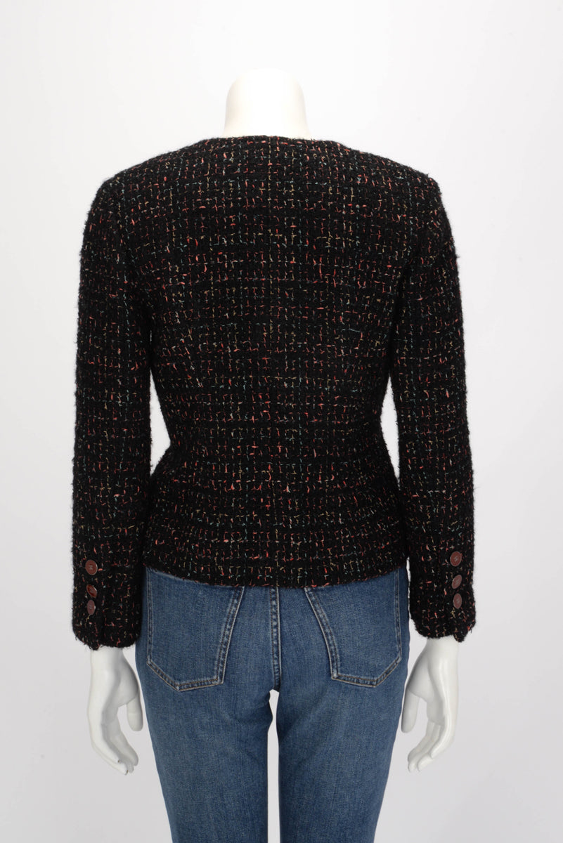 Chanel Black & Multi-Colour Mohair Tweed Single Button Jacket FR 38