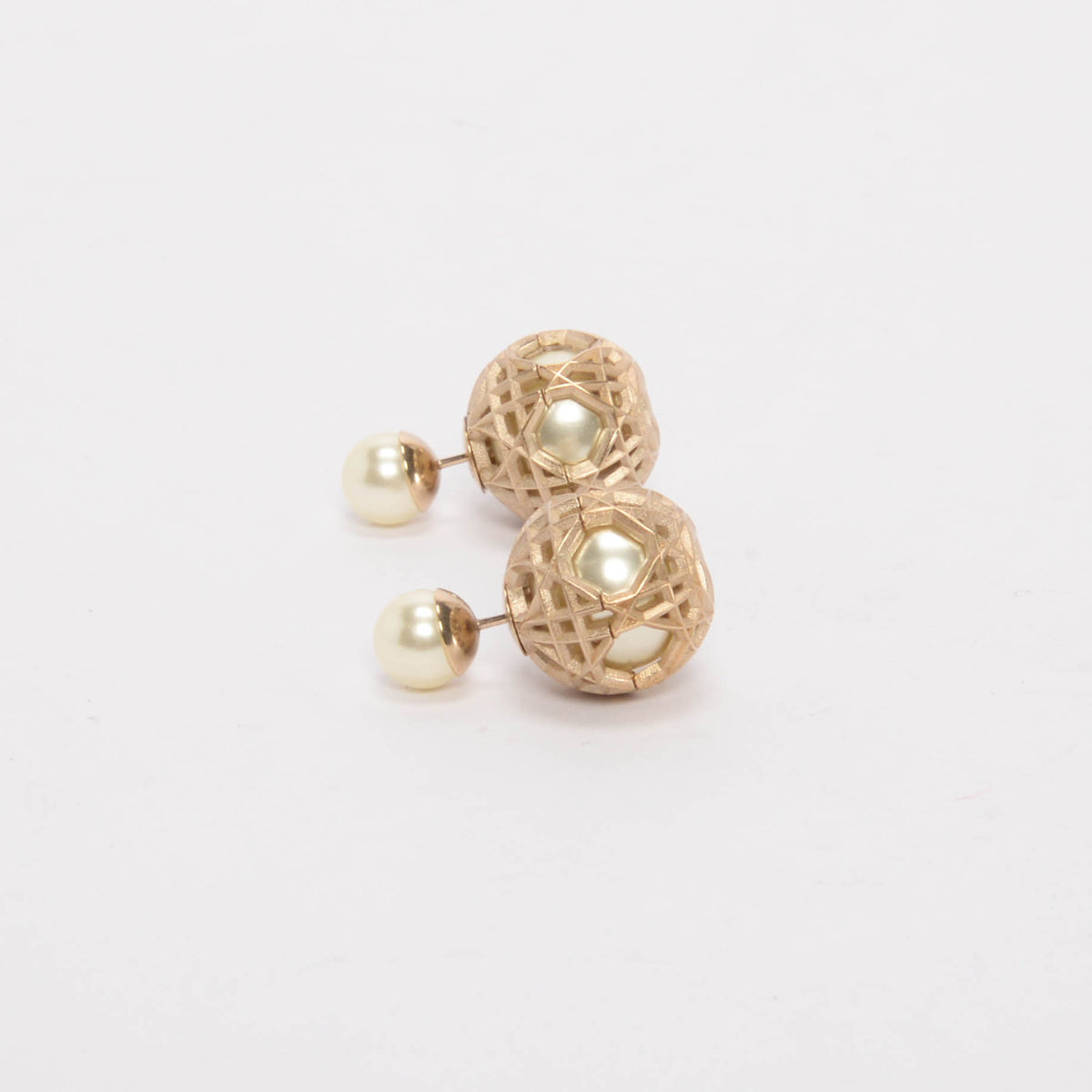 Dior Light Gold Pearl Secret Cannage Tribales Earrings