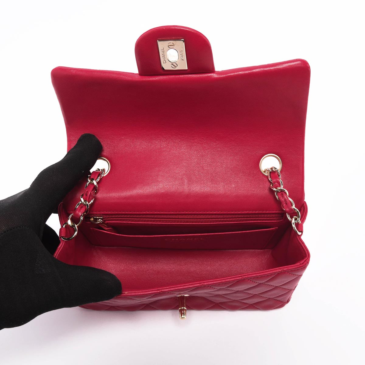 Chanel Red Quilted Lambskin Mini Rectangular Flap Bag