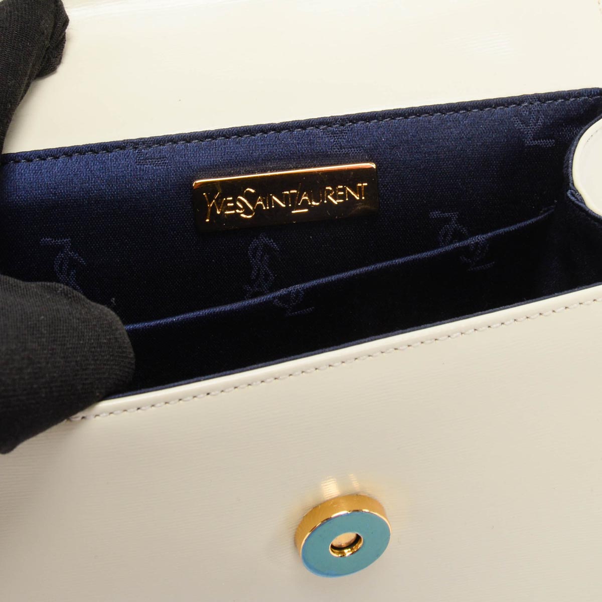 YSL Cream Leather Logo Charm Mini Bag