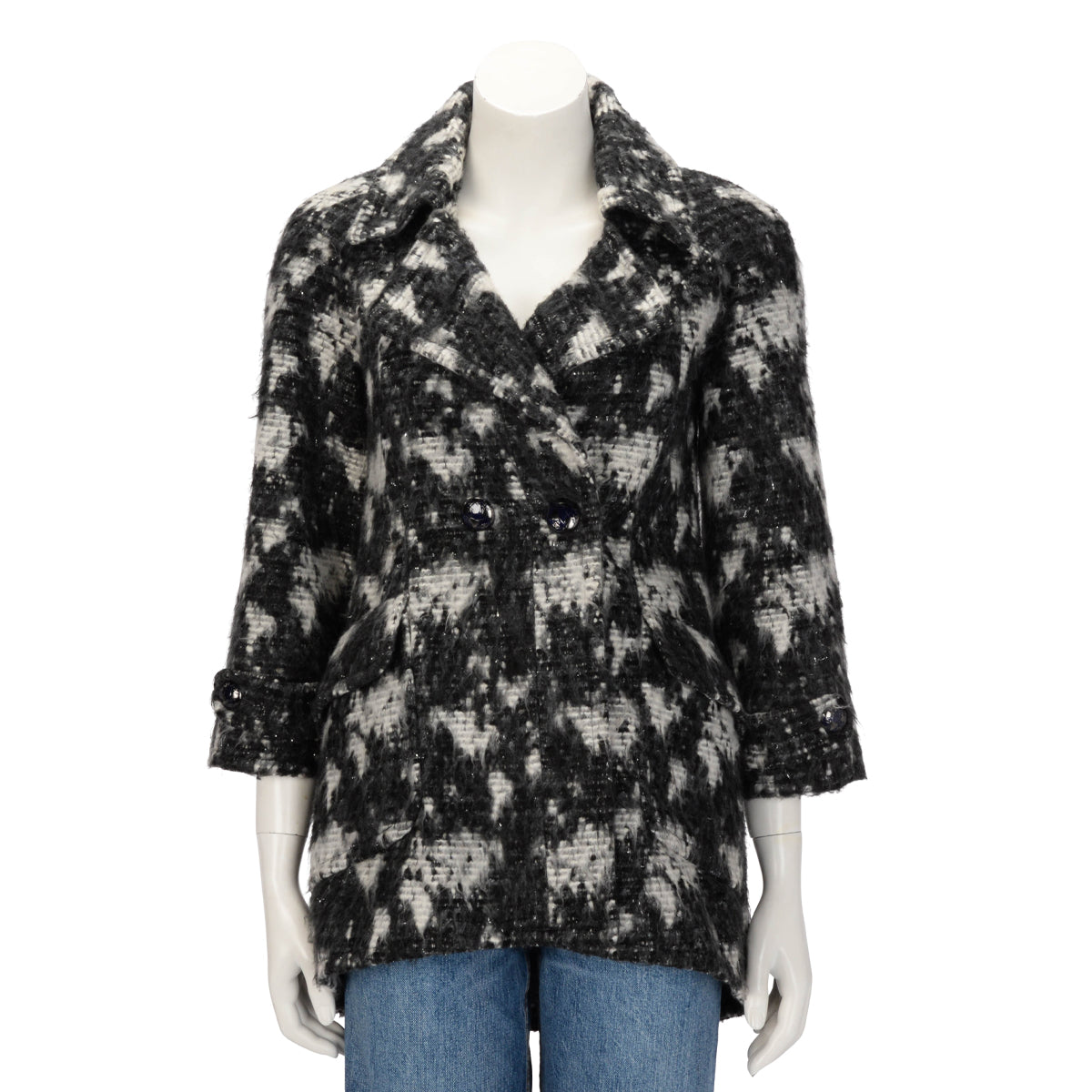 Chanel Black & White Tweed Globalisation Coat FR 36
