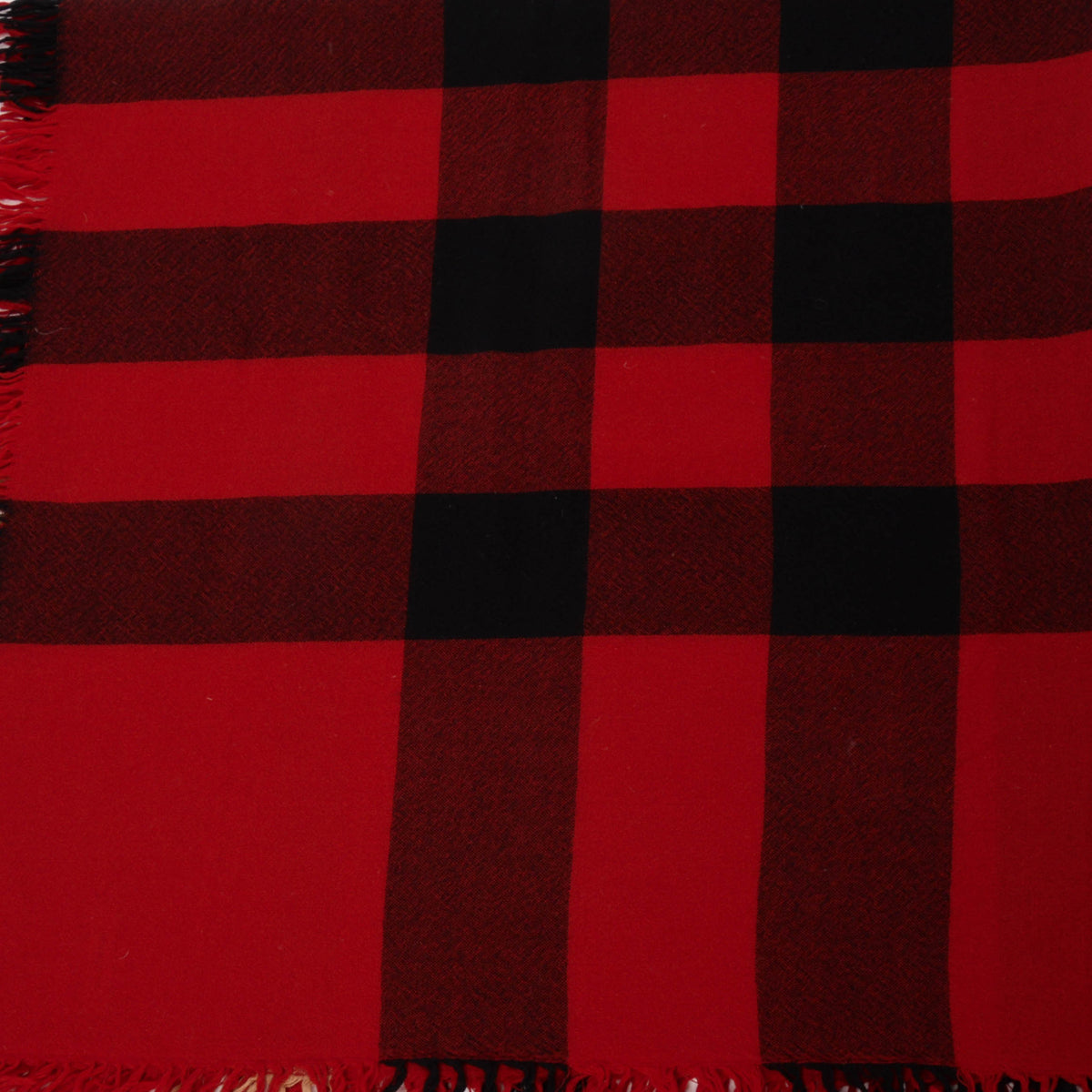 Burberry Red Wool Crepe Check Fringed Scarf