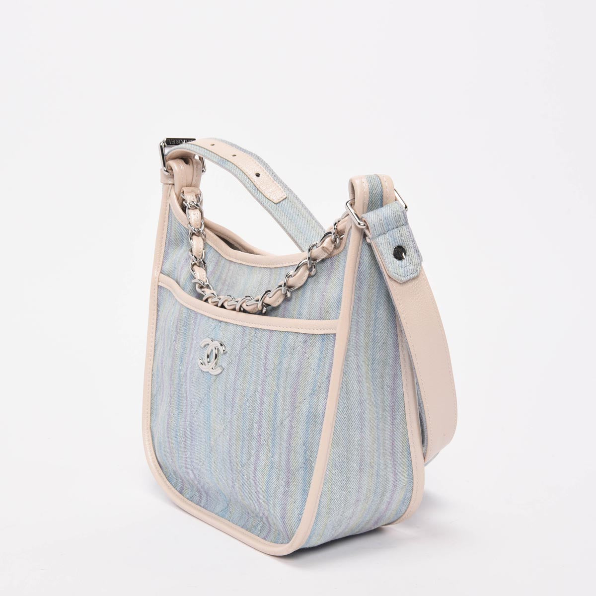 Chanel Light Blue Quilted Denim Jungle Stroll Hobo Bag