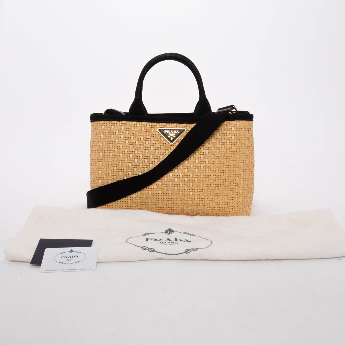 Prada Black Woven Raffia Basket Tote