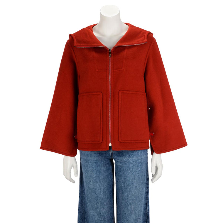 Hermes Red Cashmere Hooded Zip Jacket FR 34