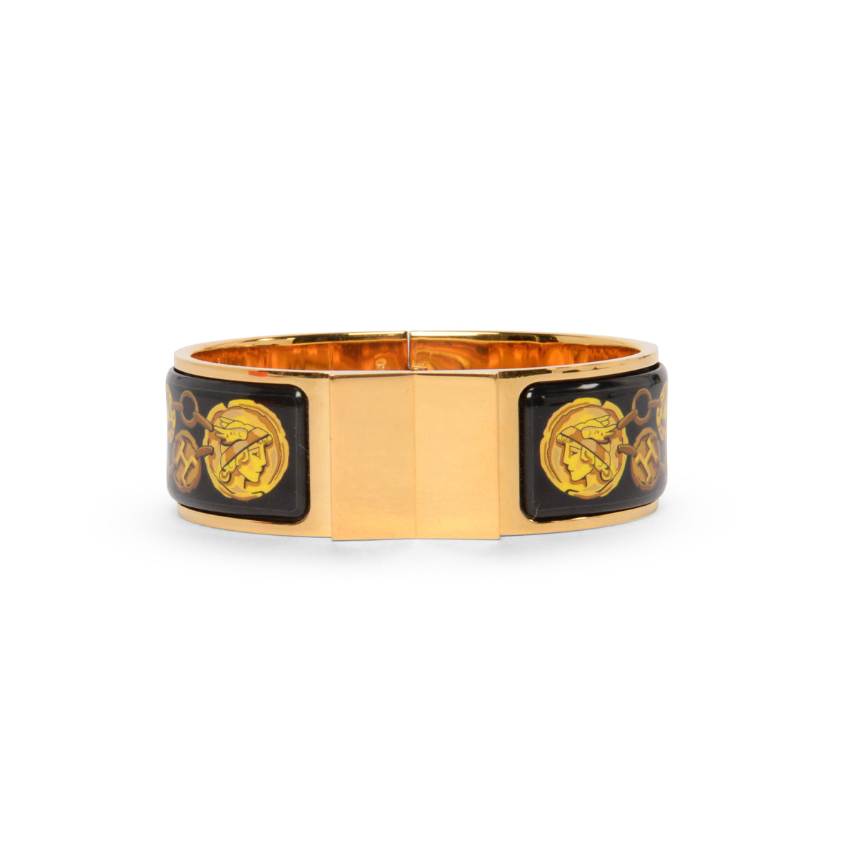 Hermes Black Gold Plated Enamel Kavalla Clic Clac H Bracelet