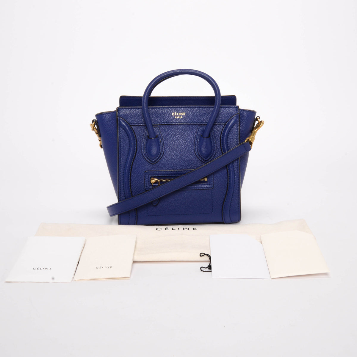 Celine Indigo Drummed Calfskin Micro Luggage Mini Bag