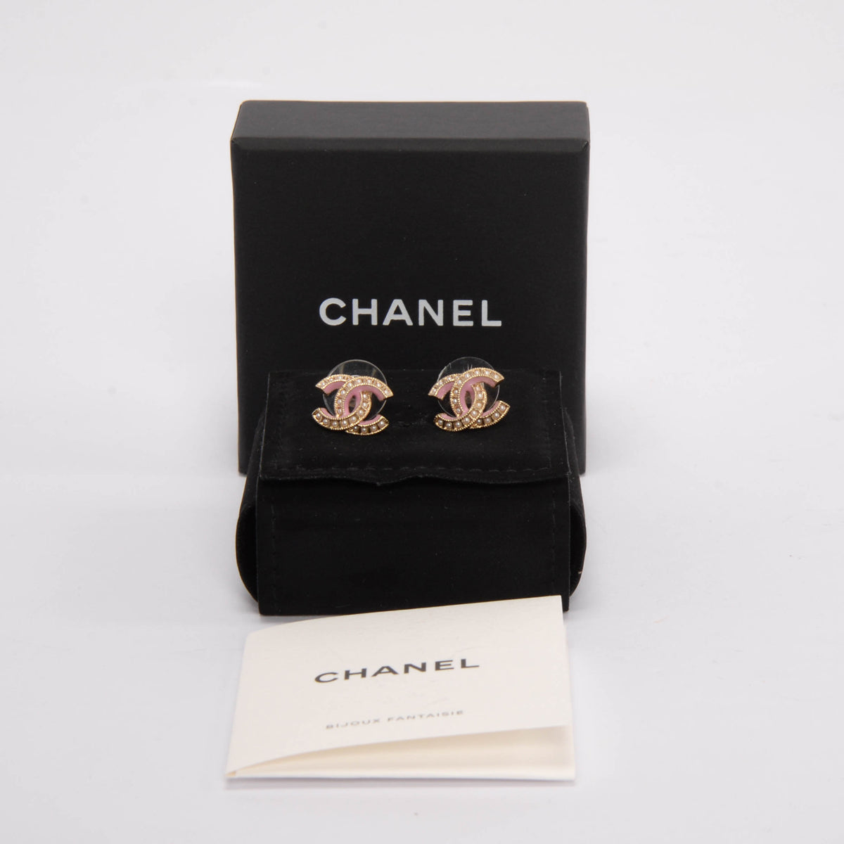 Chanel Pink & Gold Pearl CC Stud Earrings
