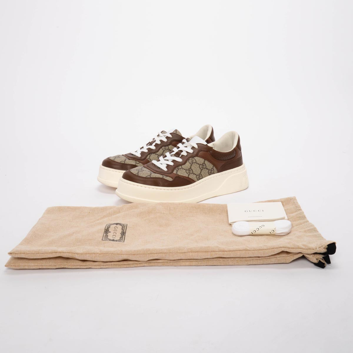 Gucci Brown Leather & GG Supreme Platform Sneakers 39.5