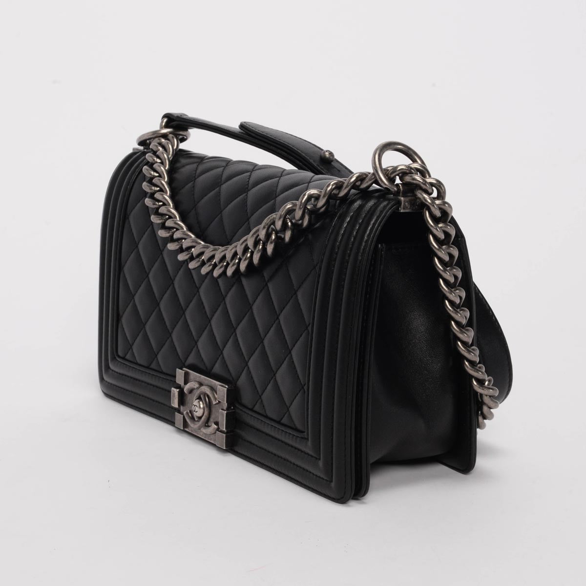 Chanel Black Quilted Lambskin Medium Boy Bag