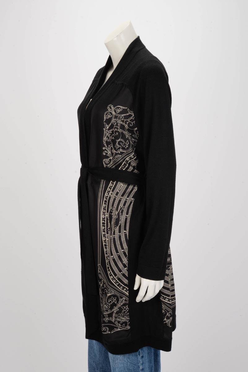 Hermes Black Silk & Cashmere Dies et Hore Belted Cardigan
