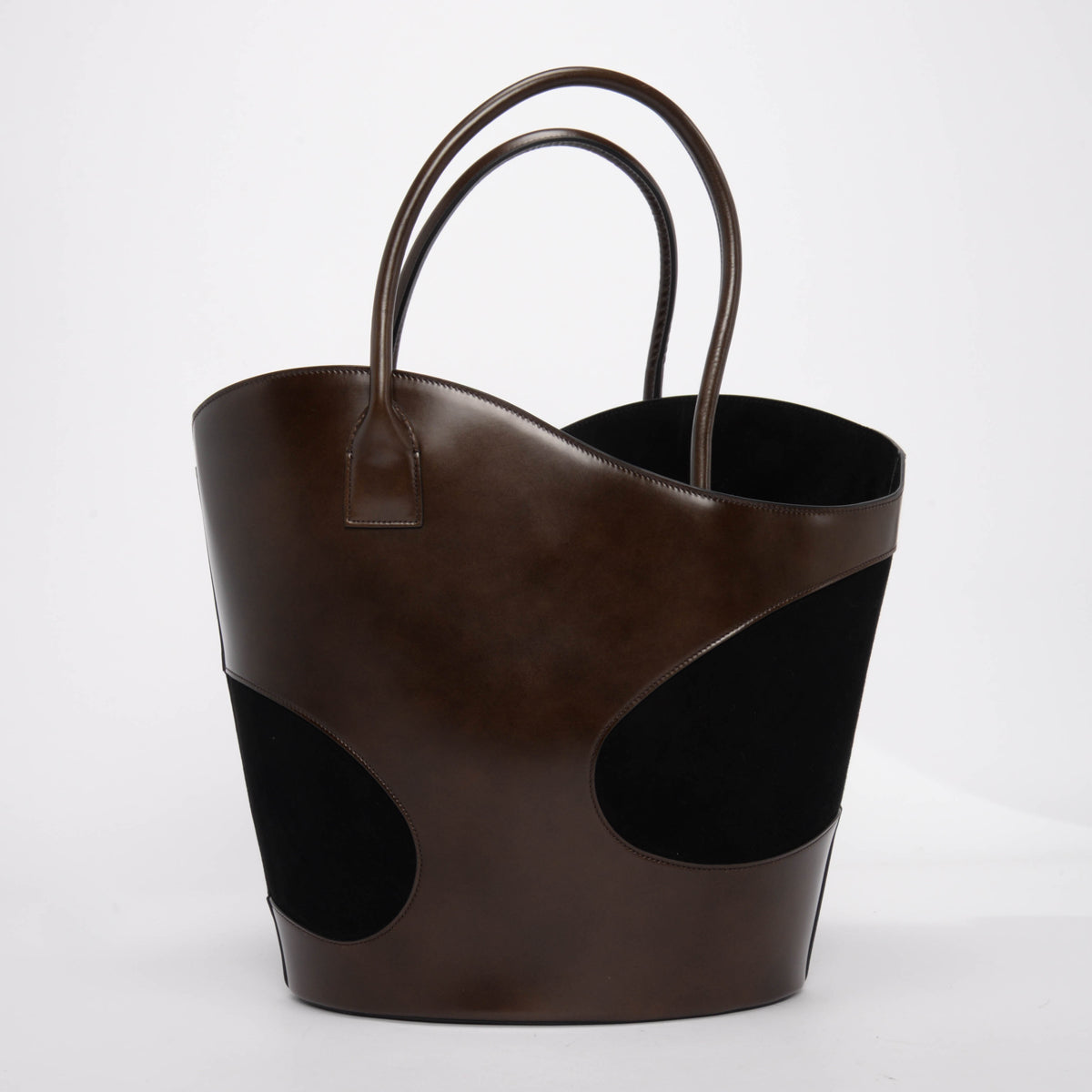 Ferragamo Brown & Black Calfskin & Suede Large Cut-Out Tote