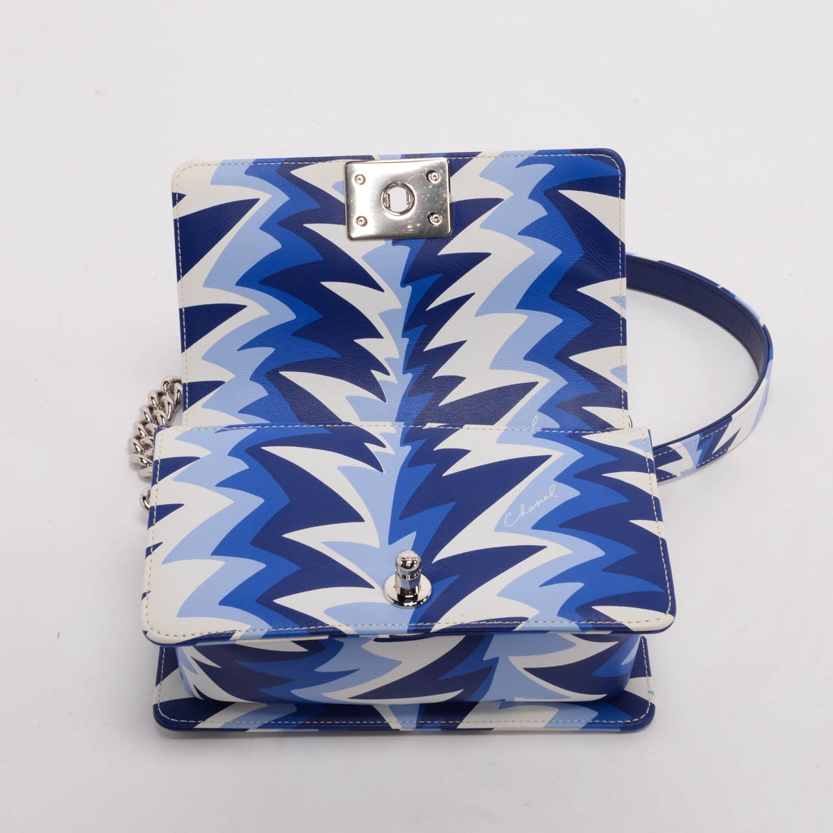 Chanel Blue Printed Calfskin Small Boy Bag