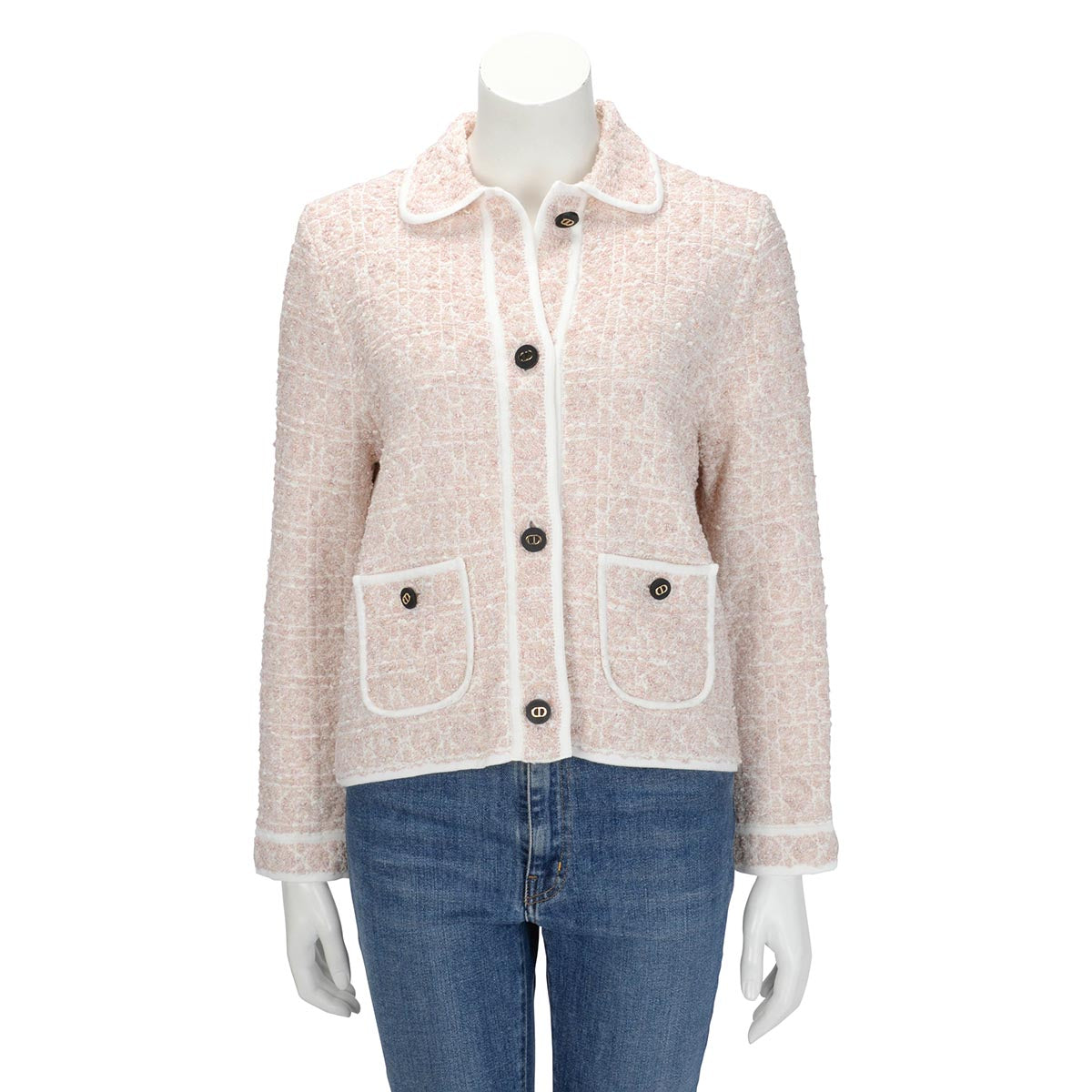 Dior Peach Blossom Tweed Knit Macrocannage Jacket FR 42