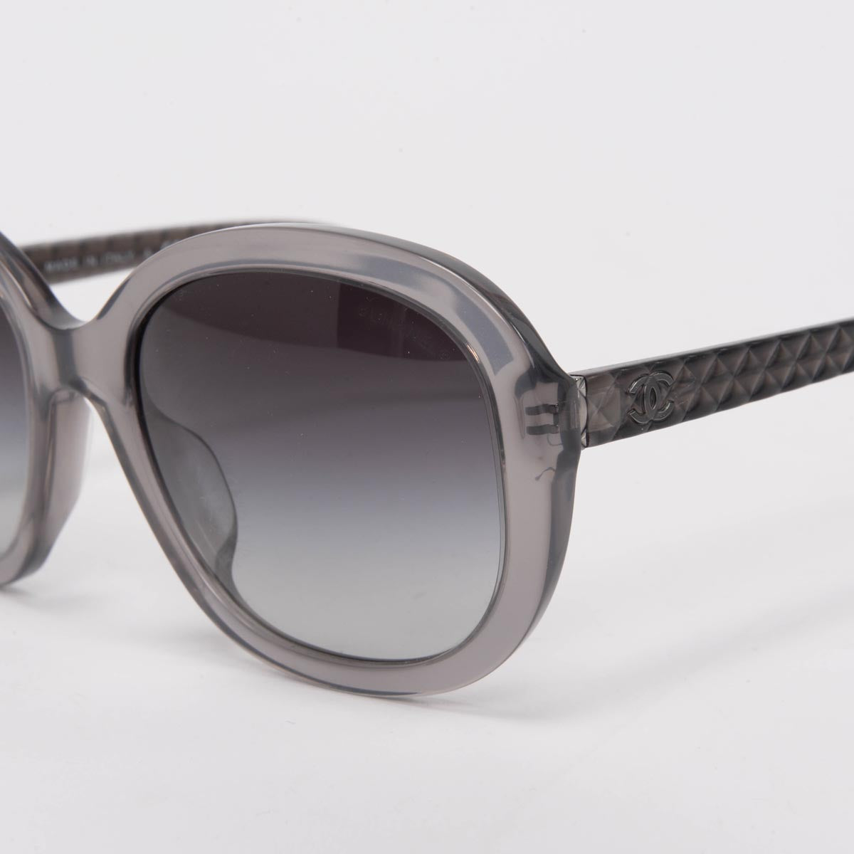 Chanel Grey Oval Quilted-Arm Sunglasses