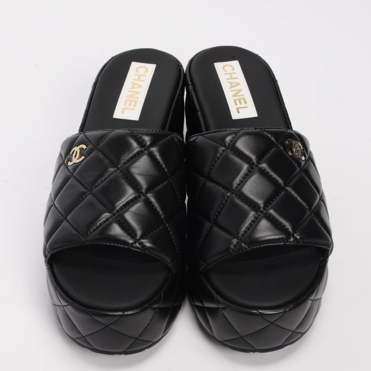 Chanel Black Quilted Lambskin Platform Sandals 41