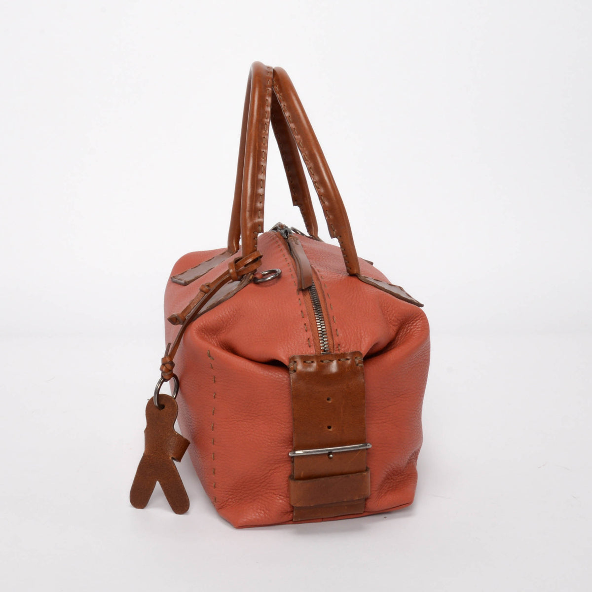 Henry Beguelin Brick and Tan Calfskin Top Stitched Shoulder Bag