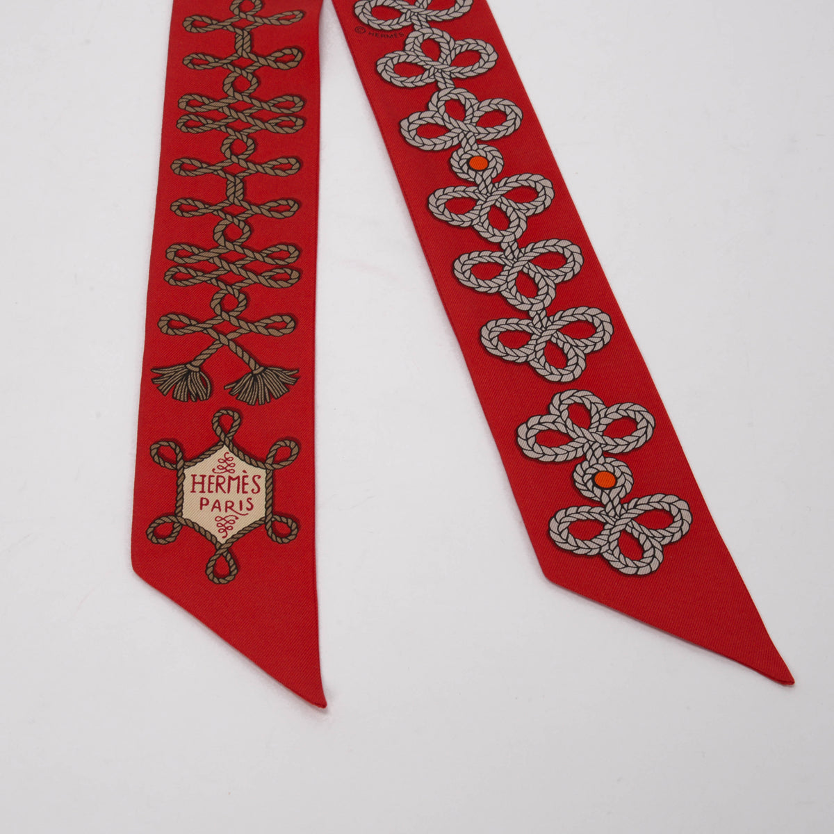 Hermes Red Silk Galons Et Brandebourgs Twilly