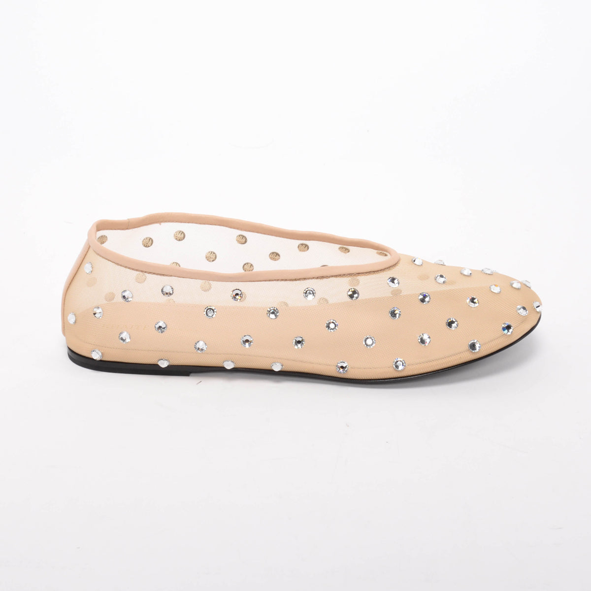 Khaite Beige Crystal Embellished Mesh Marcy Ballet Flats 38
