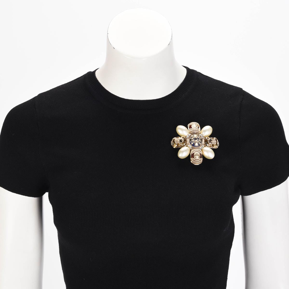 Chanel Light Gold Pearl & Gripoix Scarab Brooch