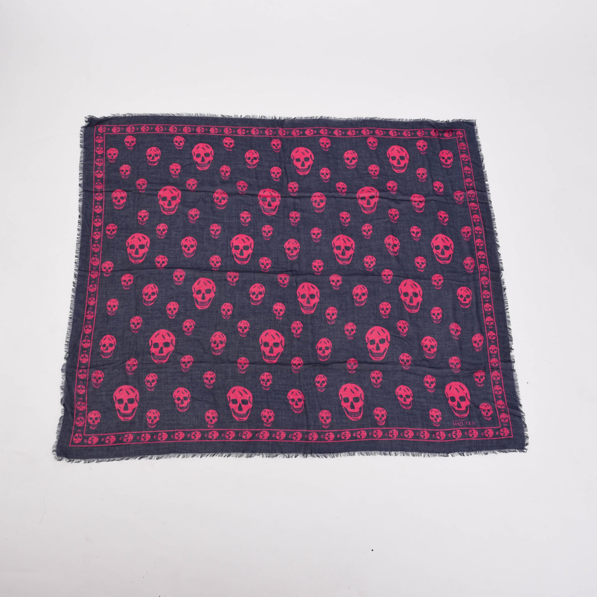 Alexander McQueen Navy & Pink Modal & Silk Skull Scarf