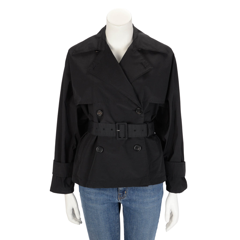 Prada Black Nylon Belted Short Trench Coat IT 36