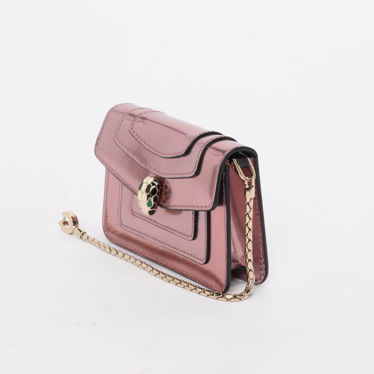 Bulgari Pink Metallic Leather Serpenti Forever Mini Bag Charm