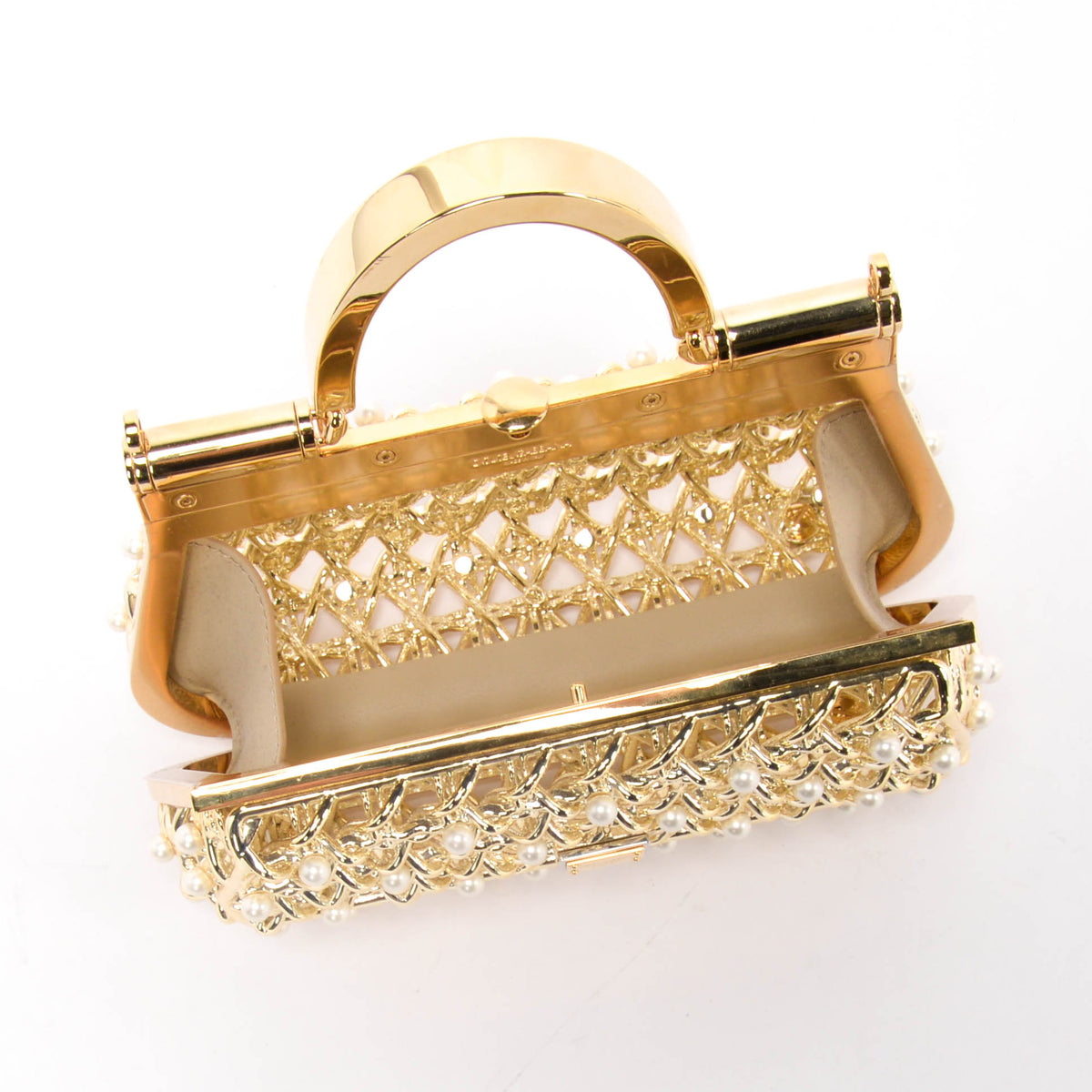 Dolce & Gabbana Gold Pearl Caged Sicily Bag